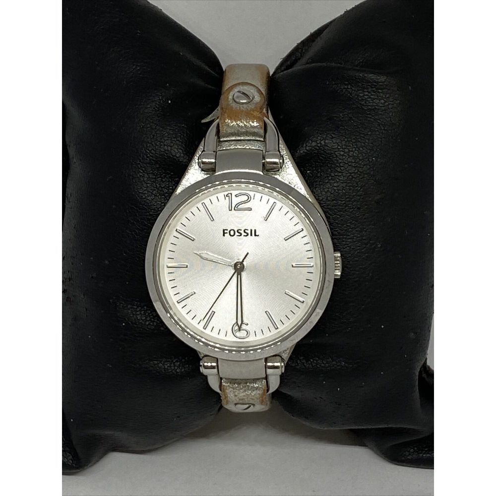 Fossil Georgia ES3412 Womens Silver Leather Analog Dial Quartz Wrist Watch LJ308
